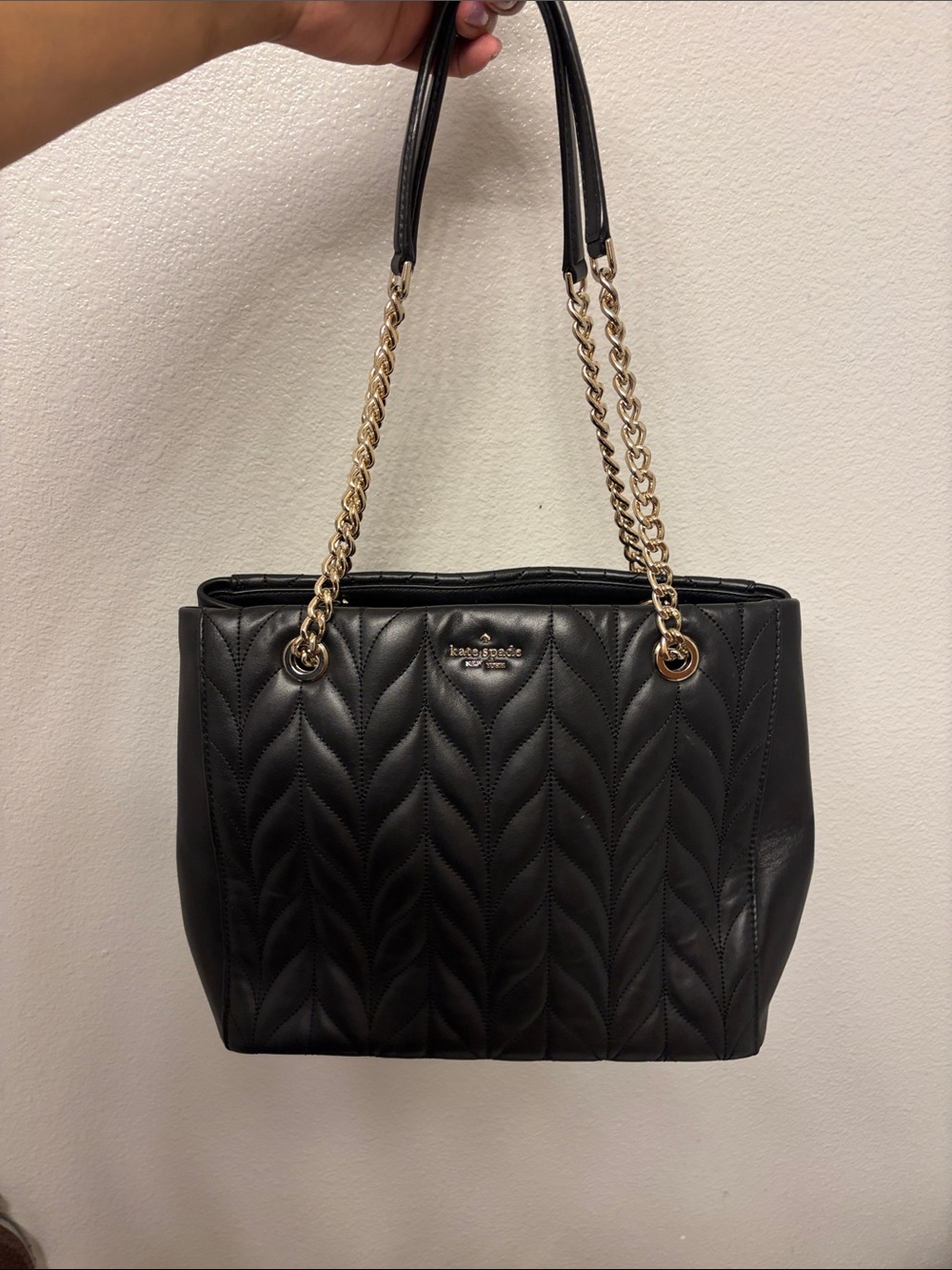 kate spade Black Quilted Shoulder Tote with Gold Chain Straps